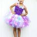 Virmaxy Girl s Dress Spring Toddler Baby Girl Colourful Mesh Princess Dress Flower With Lights Embellished Halter Dresses Purple 5T