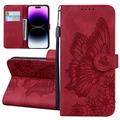 Dteck Wallet Case for iPhone SE 2020/SE 2022/iPhone 8/iPhone 7 Women Butterfly Embossed PU Leather Stand Card Slots Wrist Strap Flip Folio Cover for iPhone 7/8/SE3/SE2 4.7 Inch Red