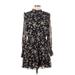 1.State Casual Dress - Mini Mock Long sleeves: Black Floral Dresses - Women's Size Large