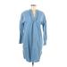 Seidensticker Casual Dress - Shift V-Neck 3/4 sleeves: Blue Solid Dresses - Women's Size 38