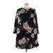 Line up Casual Dress - Mini Crew Neck 3/4 sleeves: Black Floral Dresses - Women's Size 3X