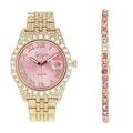 Simone Chic Fully Iced Out Diamond Watch for Women's w/Roman Numerals Easy Read Date and Colorful Dials- Designer Hip Hop Blinged Out Timepiece - ST10226RND-LA, ST10226RND-LA-T GLD-Pink,