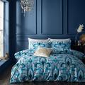 Catherine Lansfield Bridgerton Regency Damask Velvet Double Duvet Cover Set with Pillowcases Teal Green