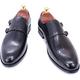 Men Formal Dress Double Monk Shoes Leather Buckle Derbys Wingtip Brogues Smart Office Monk Strap Shoes,Black-41