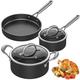 HUIKAILI Pots and Pans Set Non Stick, 5PCS Kitchen Cookware Set with Glass Lids, Pans Set Compatible with Induction|Gas|Electric Hobs, Includes Frying Pans, Saucepans, Stockpot, Oven/Dishwasher Safe