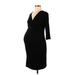 Motherhood Casual Dress - Sheath Plunge 3/4 sleeves: Black Print Dresses - Women's Size Small Maternity