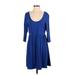 Garnet Hill Casual Dress - A-Line Scoop Neck 3/4 sleeves: Blue Print Dresses - Women's Size Small