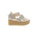 J/Slides Wedges: Slip-on Platform Boho Chic Gray Print Shoes - Women's Size 7 - Open Toe