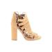 Qupid Heels: Tan Print Shoes - Women's Size 5 1/2 - Open Toe