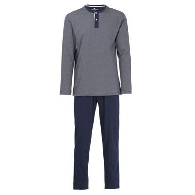 Pyjama TOM TAILOR "Nebraska", Herren, Gr. 54, blau (blau, dunkel, ringel), Single Jersey, Obermaterial: 100% Baumwolle, 