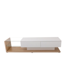Merax Lowboard mit Glasablagen und Schubladen, TV-Schrank hochglänzend mit LED, TV-Board, TV-Ständer, Breite:170cm, Weiß & Eiche