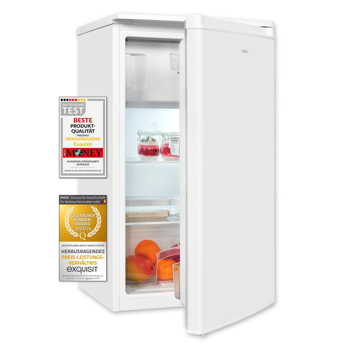 Exquisit Kühlschrank KS117-3-040D weiss | 81 L Volumen | Kühlschrank mit Gefrierfach freistehend | Gemüsefach Image