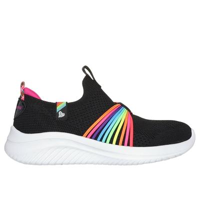 Skechers Girl's Ultra Flex 3.0 - Rainbow Speed Sneaker | Size 12.5 | Black | Textile/Synthetic | Machine Washable