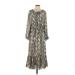 Zara Casual Dress - Midi Scoop Neck 3/4 sleeves: Gray Snake Print Dresses - Women's Size Small
