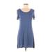 Olivia Rae Casual Dress - A-Line Scoop Neck Short sleeves: Blue Solid Dresses - Women's Size Medium