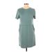 Zara Casual Dress - Shift Crew Neck Short sleeves: Teal Print Dresses - Women's Size Small