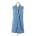 Topshop Casual Dress - Shirtdress Collared Sleeveless: Blue Print Dresses - Women's Size 6