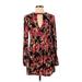 Free People Casual Dress - A-Line Crew Neck Long sleeves: Burgundy Floral Dresses - Women's Size 4