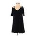 Lascana for Venus Casual Dress - Mini V Neck Short sleeves: Black Print Dresses - Women's Size Small