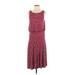 Ann Taylor LOFT Casual Dress Scoop Neck Sleeveless: Red Stripes Dresses - Women's Size Medium