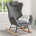 Corrigan Studio® Teddy Upholstered Rocking Chair, Comfy Glider Rocker w/ Padded Seat, High Backrest & Armrests Wood/Metal/Manufactured Wood | Wayfair