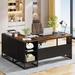 17 Stories Roumena 63" L-Shape Executive Desk w/ File Drawers Wood/Metal in Black/Brown/Gray | 30 H x 32 W x 63 D in | Wayfair