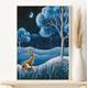 A3 Winter Hare art - Woodlands - Forest - Night Moon print - Winter landscape - British winter art - Moon Hare art print - Hare on snow