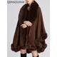 Women Fur Ponchos Coat Cardigan Elegant Casual Fur Collar Shawl Cloak Woolen Coat Oversize Batwing