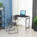 Computer Desk Home Office Desk With Wire Storage Basket Walnut & Black