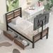 Twin Size Metal Platform Bed with Two Storage Drawers and Rotatable TV Stand