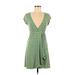 Velvet Torch Casual Dress - Mini Plunge Short sleeves: Green Print Dresses - Women's Size Medium