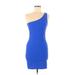 Shein Cocktail Dress - Bodycon One Shoulder Sleeveless: Blue Solid Dresses - Women's Size Medium