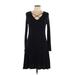 HerShe Casual Dress - A-Line V-Neck Long sleeves: Black Print Dresses - Women's Size Large