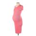 Motherhood Casual Dress - Party Scoop Neck Short sleeves: Pink Solid Dresses - Women's Size X-Small Maternity