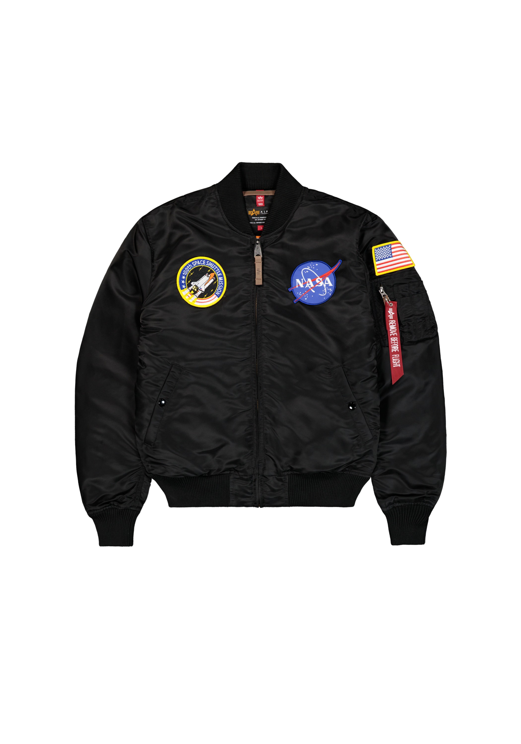 Bomberjacke ALPHA INDUSTRIES "MA-1 VF Vintage Fit NASA", Herren, Gr. 4 XL, schwarz, Obermaterial: 100% Nylon; Futter: 100% Nylon; Füllung: 100% Polyester, Jacken Bomberjacke