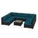 Latitude Run® Corinne 9 PCS Patio Furniture Set Wicker Conversation Set w/Coffee Table Cushion in Blue | Wayfair B057AE1329F74AA98BE1D76436B65AC2