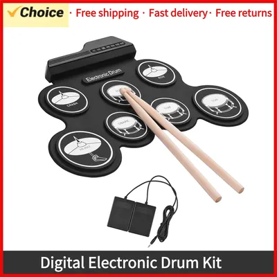 Rouleau à main pliant en silicone avec pédale de sustain tambour électronique USB kit de pad de