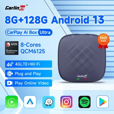 CarlinKit 8G + 128G Android 13 CarPlay TV AI Box Ultra QCM6125 8 cœurs sans fil CarPlay et Android
