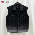 PFHQ-Veste en jean à simple boutonnage pour hommes veste en fibre glaçure à chaud patchwork mode