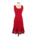 Ann Taylor Casual Dress - DropWaist Scoop Neck Sleeveless: Red Print Dresses - Women's Size X-Small Petite