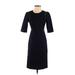 Rebecca Taylor Casual Dress - Sheath Crew Neck 3/4 sleeves: Black Solid Dresses - Women's Size 0