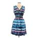 Simply Vera Vera Wang Casual Dress - A-Line V-Neck Sleeveless: Blue Print Dresses - Women's Size Large