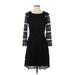 Cremieux Casual Dress - A-Line Crew Neck 3/4 sleeves: Black Solid Dresses - Women's Size 4