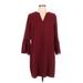 J.Crew Factory Store Casual Dress - Shift V Neck 3/4 sleeves: Burgundy Print Dresses - Women's Size 8