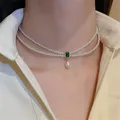 SHANGZHIHUA Double Wear collana di perle intarsiate quadrate con smeraldo per collana di