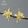 Lotus Spaß Elegante Iris Blume Stud Ohrringe Echt 925 Sterling Silber 18K Gold Ohrringe für Frauen