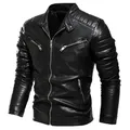 2022 Winter Black Leather Jacket Men Fur Lined Warm Motorcycle Jacket Slim Street Fashion BLack