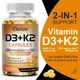 Vegan 2-in-1 Vitamin D3 5000 IU+K2 200mcg MK-7 Capsules Organic Coconut Oil Natural Ingredient