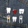 Teeth Enamel Pins Gold/Silver Color Tooth Anatomy Heart Badge Docter Nurse Dentist Jackets Lapel