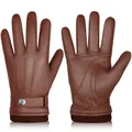 BISON DENIM Winter Sheepskin Leather Gloves Men Warm Touchscreen Gloves with Cashmere Lining Driving